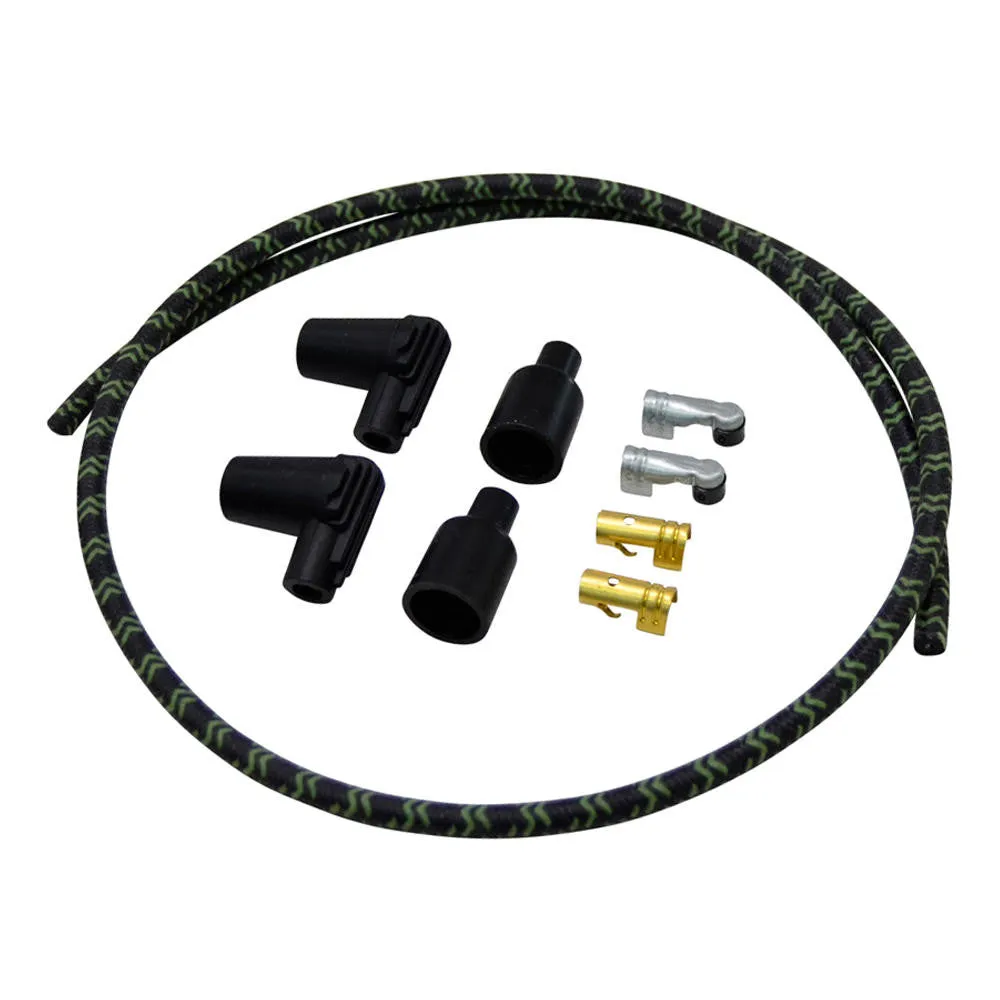 7mm Braided Cloth  Motorcycle Spark Plug Wire Kit - Black / Green