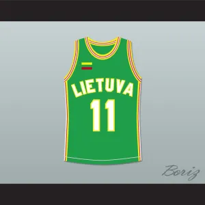 Arvydas Sabonis 11 Lithuania Green Basketball Jersey 1