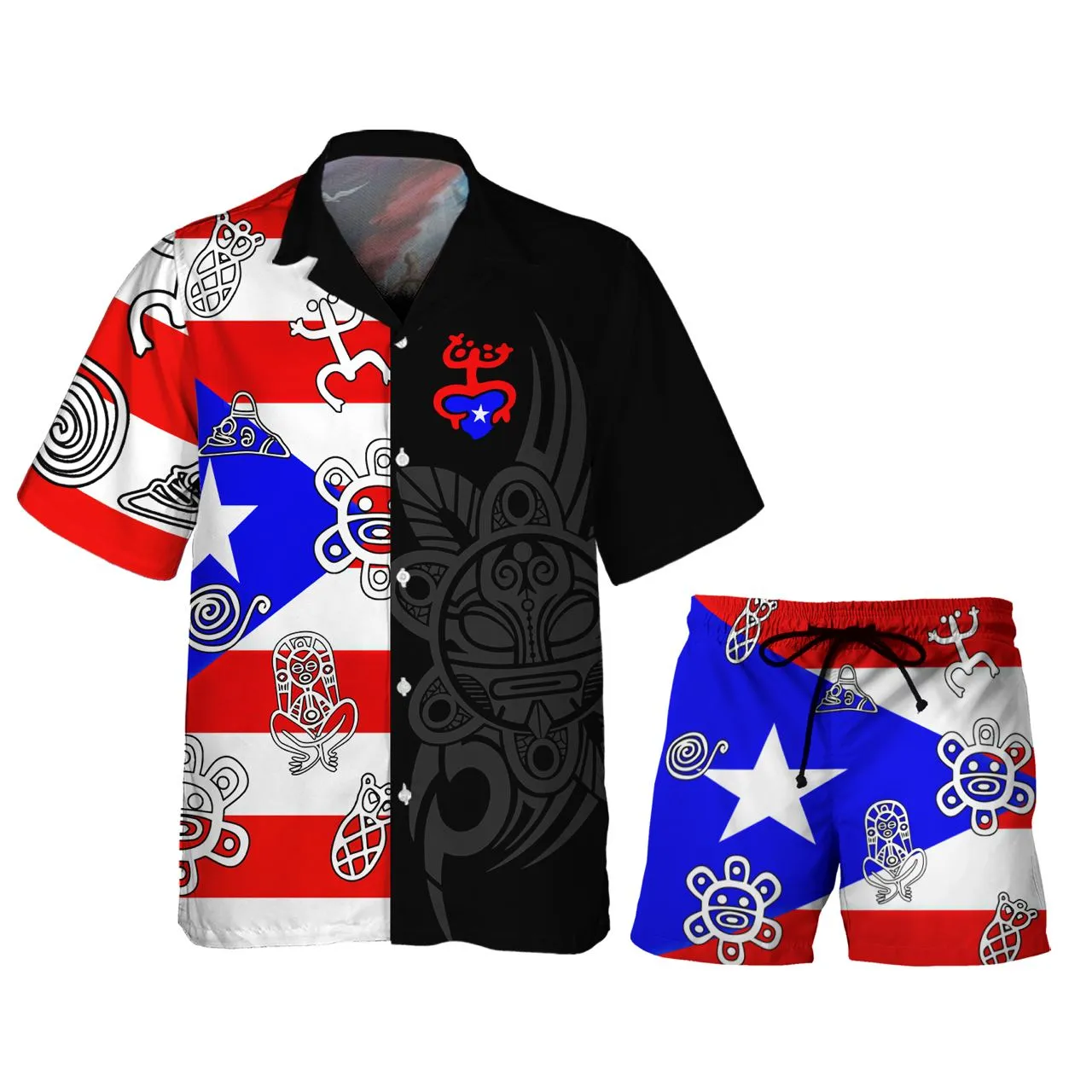 Black And White Puerto Rico Culture - 3D Hawaiian Men's - NA93