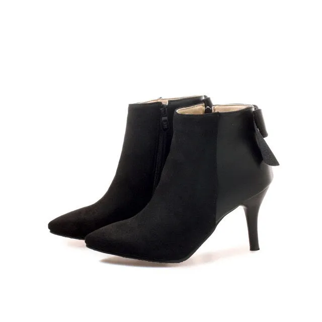 Black Beige Women Ankle Motorcycle Boots