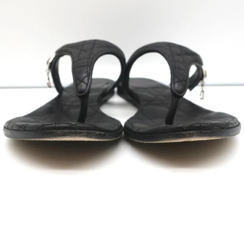 Christian Dior Cannage Thong Sandals Black Leather Size 35.5 Flat Slides