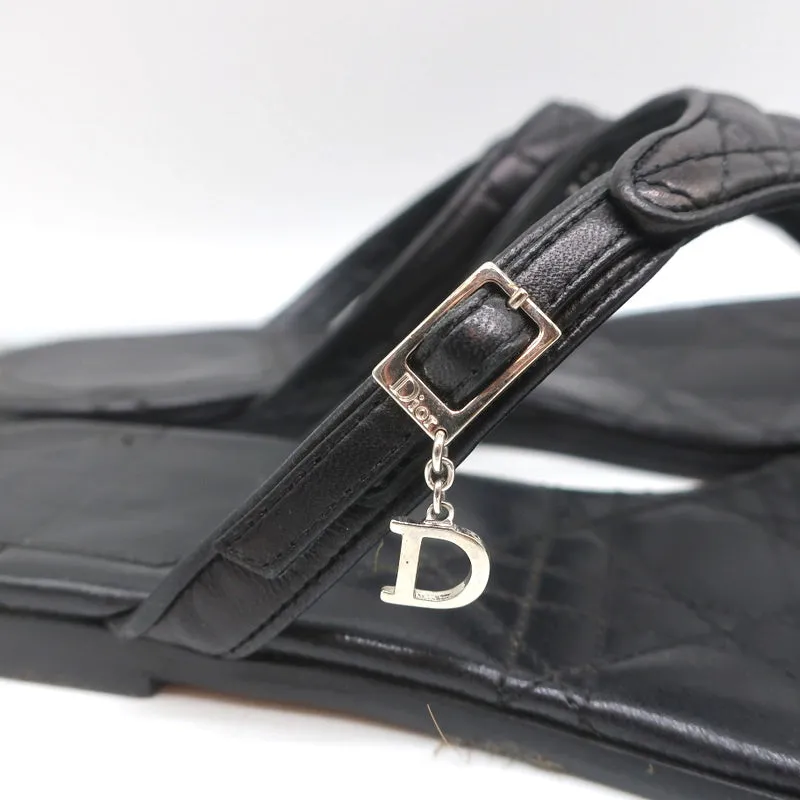 Christian Dior Cannage Thong Sandals Black Leather Size 35.5 Flat Slides