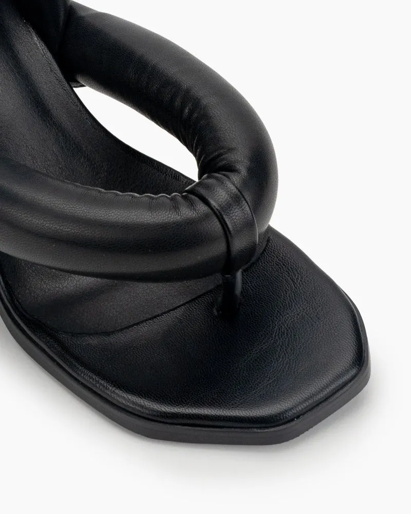 (Clean Up) Love Design Chunky Block High Heel Elastic Strap Thong Sandals