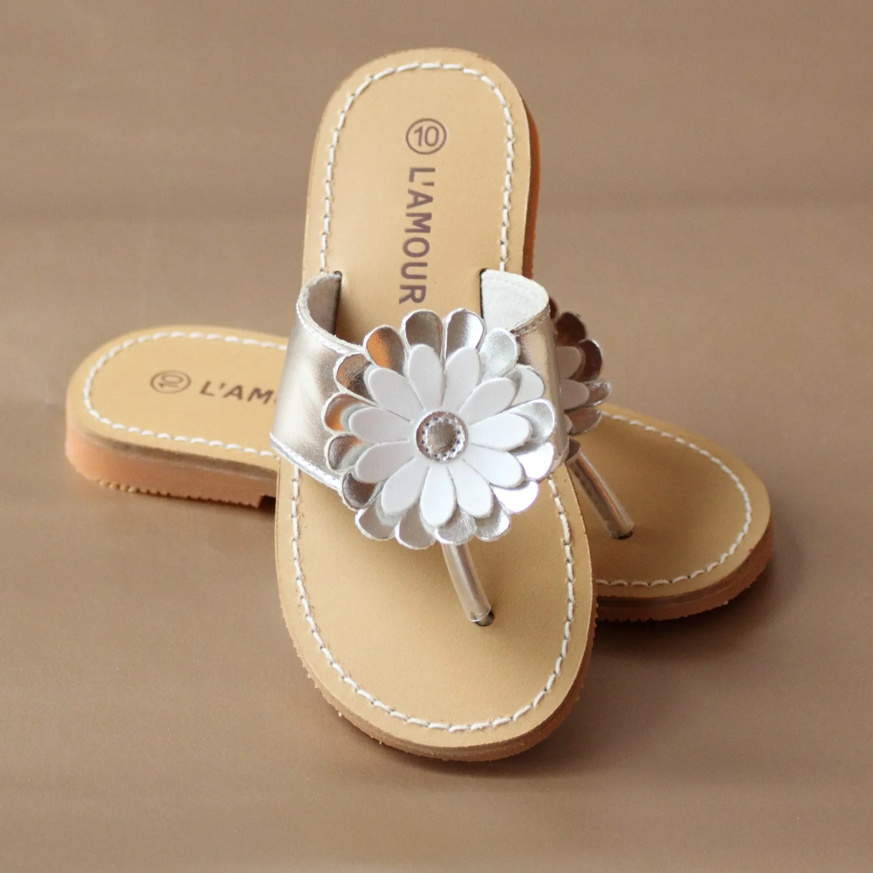 L'Amour Girls Gerbera Daisy Leather Thong Sandal