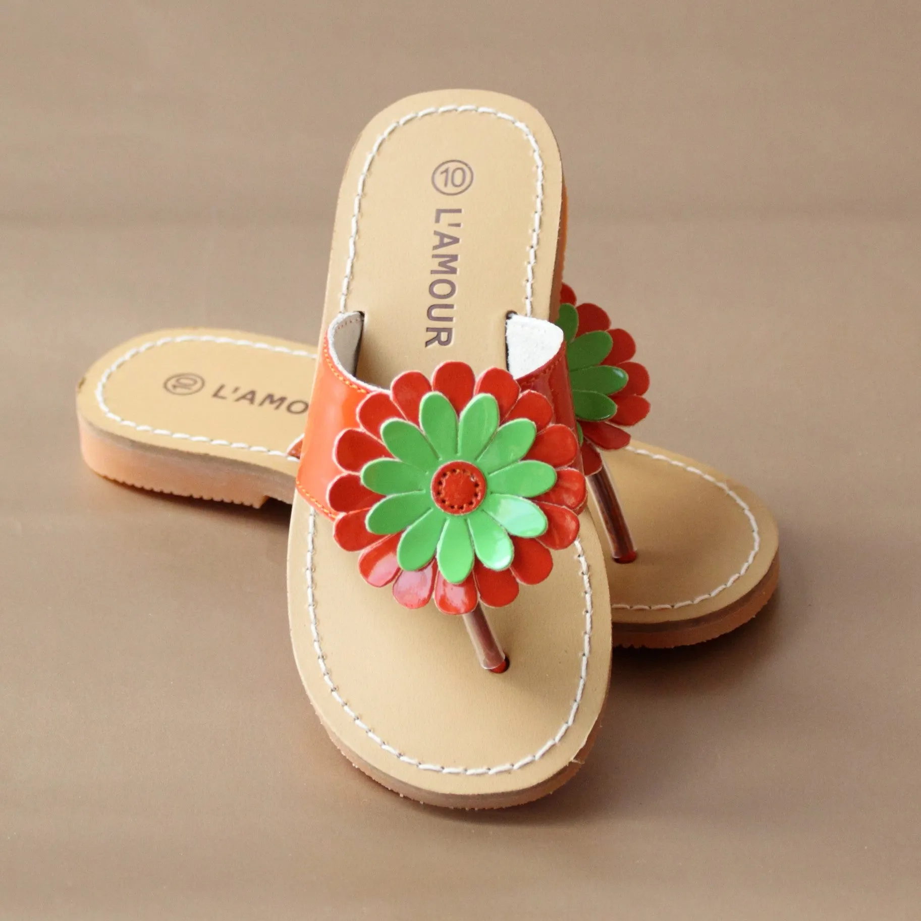 L'Amour Girls Gerbera Daisy Leather Thong Sandal