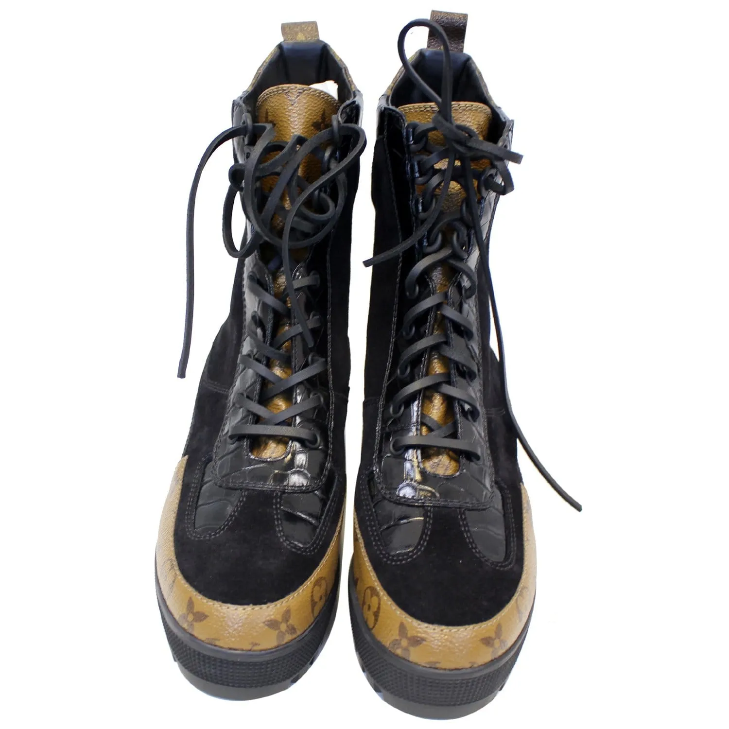 LOUIS VUITTON Laureate Monogram Suede Calfskin Platform Desert Boots