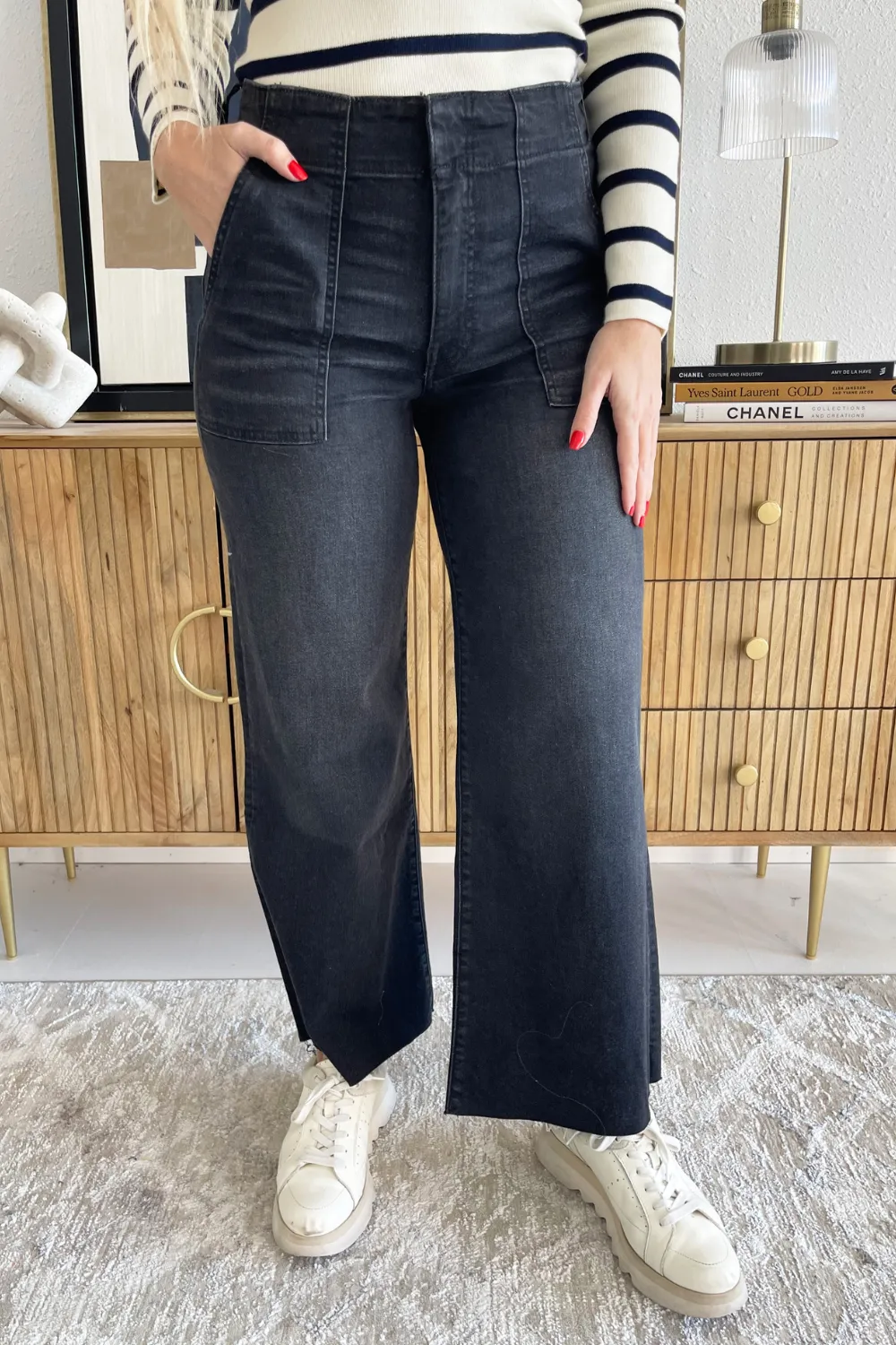 Meg High Rise Wide Leg Pork Chop Pocket