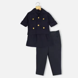 Navy Blue Kurta With Pant & Jacket