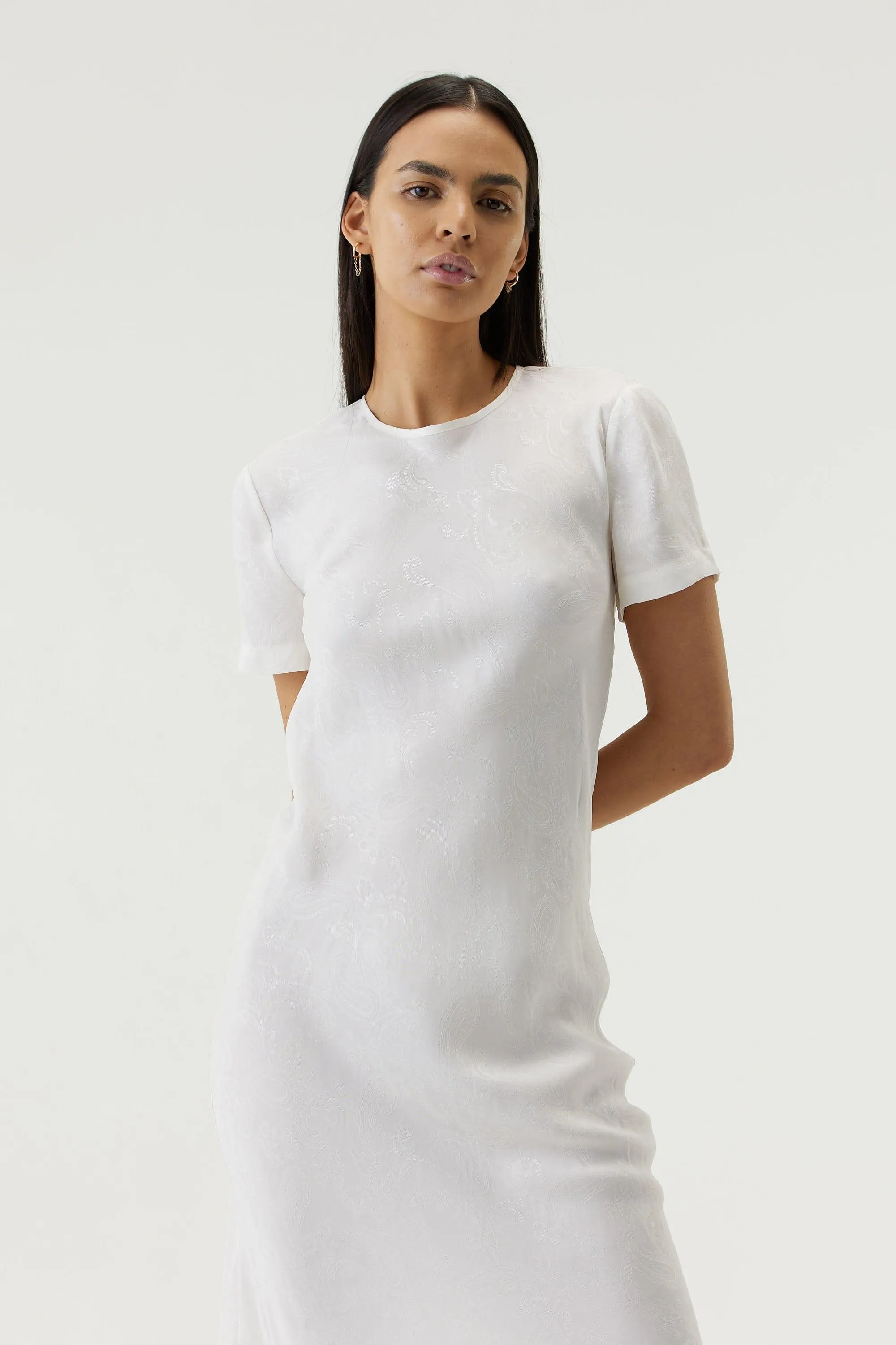 PAISLEY BIAS TEE MIDI DRESS | WHITE