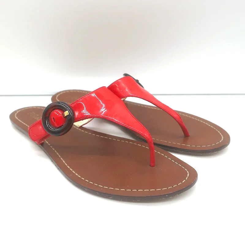 Prada Thong Sandals Red Patent Leather Size 39.5 Flat Slides