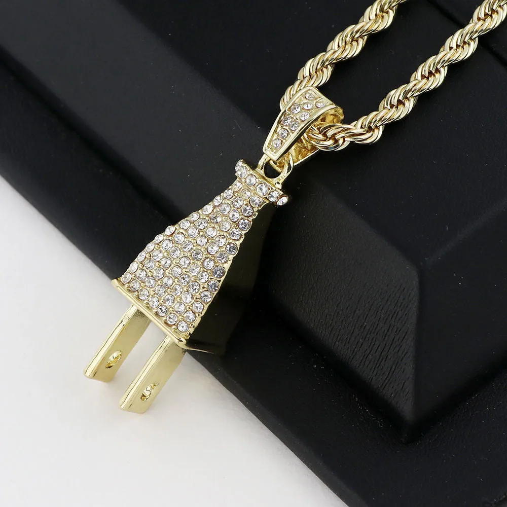 RUBY BASKETBALL PLUG PENDANT ROPE BOX CUBAN CHAIN NECKLACE SET S09