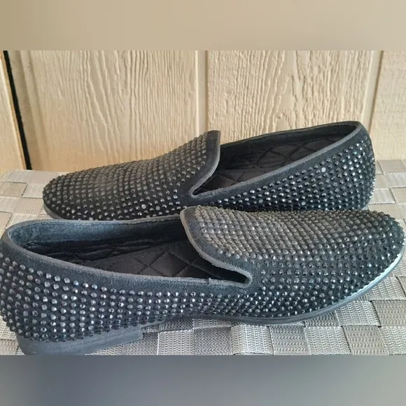 Steve Madden Black Rhinestone Slip-on Loafer Flats Size 10