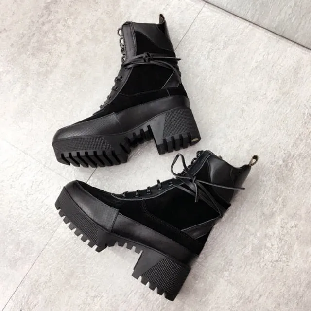 Women Boots Genuine Leather Flat Platform