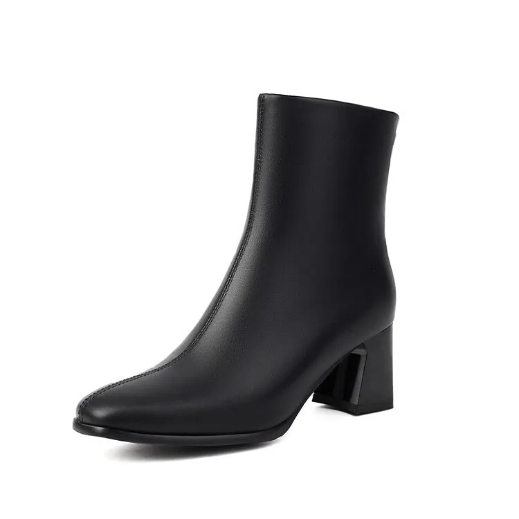 Women's Leopard-print Square Toe Block Heel Short Boots